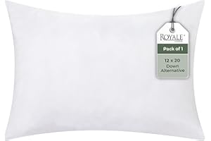 ROYALE LINENS 12x20 Pillow Insert - Down Alternative Throw Pillows Insert - Rectangle Pillow Pack of 1 White - Bed & Couch Pillows - Inner Cushion for Bed, Cushion for Living Room - Shams Stuffer