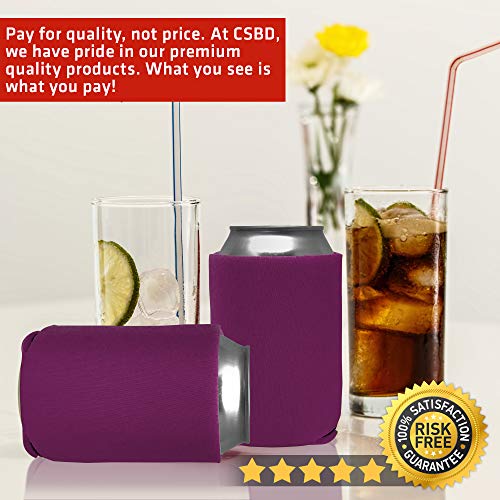 CSBD Beer Can Coolers Sleeves, Soft Insulated Reusable Drink Caddies for Water Bottles or Soda, Collapsible Blank DIY Customizable for Parties, Events or Weddings, Bulk (12, Fuchsia)