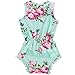 Jastore Baby Girls' Cotton Floral Pom Romper Summer Jumpsuit with Headband (Medium/6-12 Months, Blue)