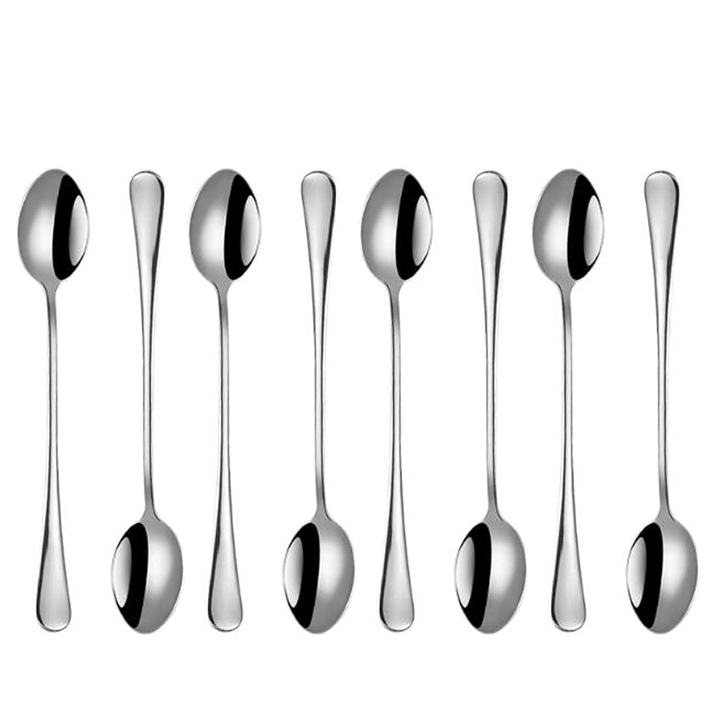 Hoshen 7.6 Inch Stainless Steel Ice Spoon, Mixing Spoon, Long-Handled Dessert Coffee Spoon, Ice Cream Spoon, Cocktail Mixing Spoon，Pack of 8，Silver