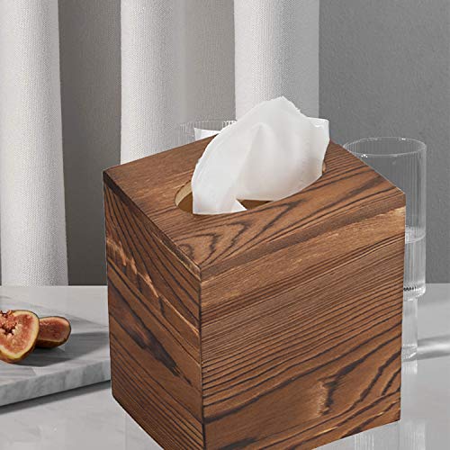 JOYOHOME Wooden Tissue Box Cover with Slide-Out Bottom Panel Square Farmhouse Tissue Box Holders Decorative Facial tissues Cube Box Holder for Bathroom, Bedroom, Dinner Table, Office. (Pine)