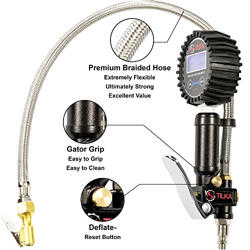 TILKA TOOLS Digital Tire Inflator with Pressure Gauge - Air Compressor Accessories -White LED Light - Great Gifts of Air Tools and Accessories - Quality Auto Mechanic Tools for Men and Women 200 PSI - Thumbnail 4