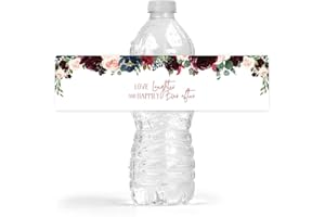 Your Main Event Prints Burgundy and Navy Floral Bottle Wraps, 25 Floral Water Bottle Labels Decoration Favors