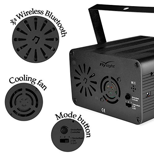 Flysight USB Party Lights LED DJ Disco Ball Light with Bluetooth Speaker MP3 Music Sound Activated Portable Stage Laser Lighting with Remote Control Support SD Card for Xmas Club Bar Parties (Black)