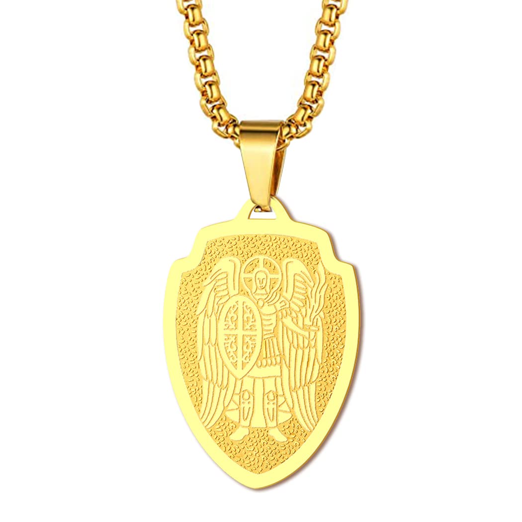 St Christopher Necklace Saint Michael George Barbara Pendant Women Men The Seal of The Seven Archangels Charm Chain Religious Medal Medallion Disc Jewelry Christian Gift (St Michael-219G) — image 1