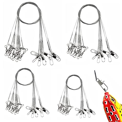 Fantasyon 40Pcs Fishing Wire Trace Leaders Stainless Steel Lure Anti-bite with Swivels and Snaps Heavy Duty Pike Traces for Saltwater Freshwater(15cm, 20cm, 25cm, 30cm), silvery