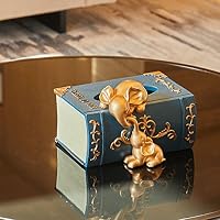 DNSJB Multifunctional Creative Tissue Box Ornaments - 21cm 18cm 15cm - 2 Pieces of Gold Resin Elephant Elephant Crafts Living Room Bedroom Decoration