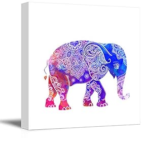 Canvas Wall Art Tribal Elephant Splash-Ink Effect Canvas Prints Home Artwork Decoration for Living Room,Bedroom - 12x12 inches