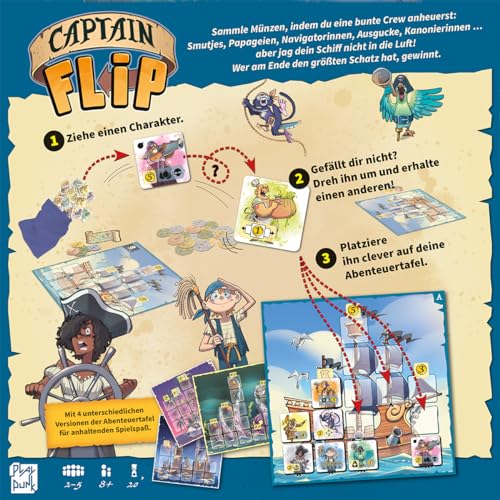 PlayPunk, Captain Flip, Familienspiel, Legespiel, nominiert zum Spiel des Jahres 2024, 2-5 Spieler, Ab 8+ Jahren, 20 Minuten, Deutsch 4