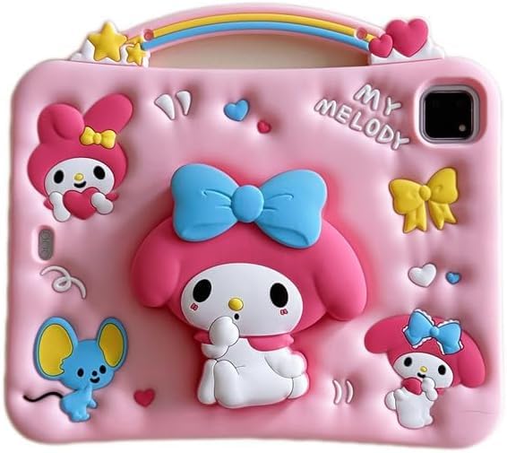 Kids Case for iPad (A16) 11th/10th Generation (2025/2022), Cartoon Thickened Silicone Full-Coverage Shock-Absorbing, Adjustable Stand, Handle, Pen Holderand and Lanyard (Pink, iPad (A16) 11th/10th)