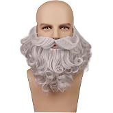 Honcloud Men's 8 Inches Curly Silver White Realistic &amp; Fluffy Fake Beard For Wizard Costume Party and Halloween(Silver White)