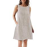 Amazhiyu Women's Linen Sleeveless Shift Dress with Pockets Crew Neck Casual Tank Dress