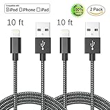 iPhone Cable,2 Pack 10 Feet Nylon Braided Cord Lightning Cable to USB Charging Charger for iPhone 7/7 Plus/6/6 Plus/6S/6S Plus,SE/5S/5,iPad,iPod Nano 7 - 10 Feet(3 Meters) - Black White