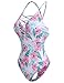 Ekouaer Women's One Piece Swimsuits V Neck High Cut Bathing Suit Sexy Monokini Swimwear Pink Flower,Large