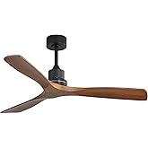 CACI Mall Wood Ceiling Fan no Light, Walnut, 52" Ceiling Fan Without Light, Remote Control, Solid Wood 3 Blade Ceiling Fans, Bedroom, Living Room, Farmhouse, Porch