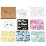 10x10 Black Felt Letter Board With 865 Letters, Numbers, Symbols, Punctuation And Emojis In 5 Different Colors (White, Blue, Yellow, Green and Pink) With 5 Storage Bags, Easel Stand and Wall Hanger