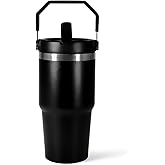 20 oz Tumbler with Handle, Insulated Tumbler with Lid and Flip Straw Leak Proof Double Wall Stainless Steel Vacuum Travel Coffee Mug Insulated Water Bottle Thermal Cup, Cupholder Friendly, Black