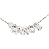 QBCL Dance Necklace Dancer Teens Initial Letter Heart Pendant Stainless Steel Chain Dainty Cute Jewelry Gifts Women