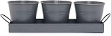 CKB LTD Set of 3 Metal Herb Pots with Drip Tray Charcoal Grey view 2