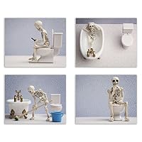 Skeleton Bathroom Prints - Funny Hipster Skull and Bones Wall Art Decor - Set of 4 (8 x 10) Photos