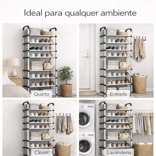 Sapateira Vertical em Alumínio, Preta | 9 Prateleiras, Para 27 Pares