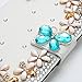 Galaxy S6 Case - Mavis's Diary 3D Handmade Bling Crystal Golden Flowers PU Leather Wallet with Lovely Sparkle Blue Diamond Butterfly Magnetic Clasp Flip Folio Case for Samsung Galaxy S6 (Combination)