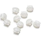 30Pcs White Acrylic Clam Shell Tiny Spacer Beads, Plastic Beach Scallop Shell Craft Loose Beads, DIY Hair Clip Bracelet Charms Beads for Crafts, Beading Supplies (14.5x12.5mm)