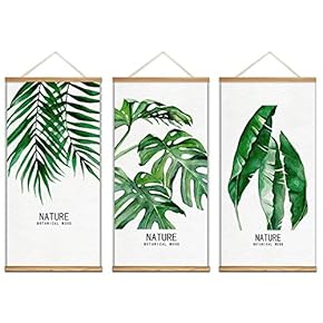 Hanging Poster with Wood Frames Beautiful Green Plants Home Wall Canvas Prints Ready to Hang - 18"x36"x3 Panels