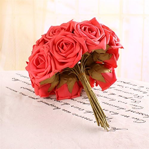 1Dozen DIY Rose Foam Flower Perfect for Wedding Bouquet Bride Bridal Hydrangea Party Home Decoration Flora (Red)