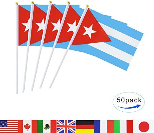 TSMD Cuba Stick Flag, 50 Pack Hand Held Small Cuban National Flags On Stick,International World Country Stick Flags Banners,Party Decorations for World Cup,Sports Clubs,Festival Events Celebration