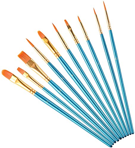 GETKO WITH DEVICE Artist Paint Brush Set, 10pcs Round Pointed Tip Nylon Hair Artist Detail Paintbrushes, Professional Fine Acrylic Oil Watercolor Painting Brushes Artist Professional Kits