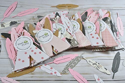 50 Feather Confetti and TeePee Confetti (Pink Gray)