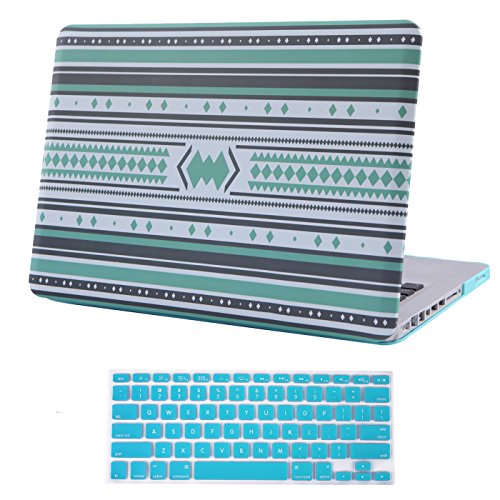 HDE MacBook Pro 13 Non Retina Case Aztec Tribal Hard Shell Plastic Matte Snap on Case with Keyboard Skin Fits Model A1278 (Mint Tribal)
