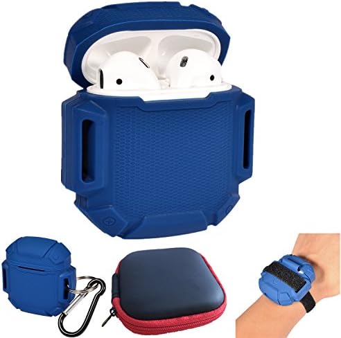 UOSOSO AirPods Case Protective Silicone Cover and Skin with Carrying Bag Travel Case for Apple Airpods Charging Case (Navy)