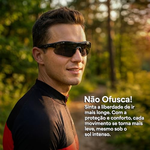 Óculos de Sol Esportivo Masculino UV400 Espelhado Para Corrida Preto ou Preto e Vermelho JustGoFit