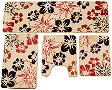 4 Piece Non-slip Memory Foam Extra Long Bathmat Set (17x23/20x24/20x32/20x64") (Ivory Fire)
