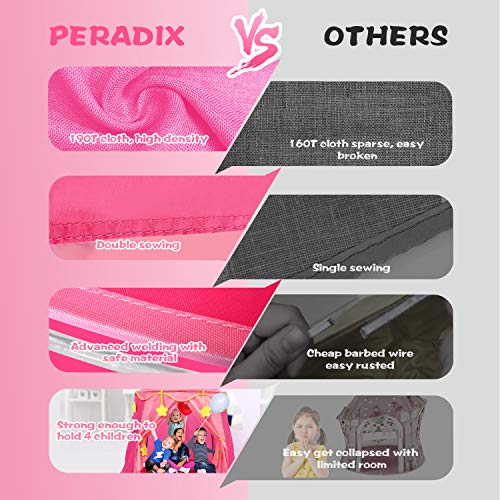 Peradix Girls Play Tent Toy, Kids Princess Castle Pop Up Tent Playhouse Birthday Gift for Children Toddlers Indoor and Outdoor Games with carrying Case (Pink)