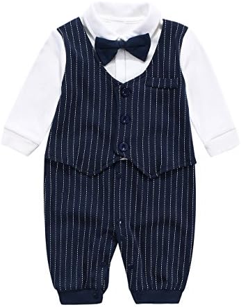 Mornyray Baby Boy Formal Jumpsuit Gentleman Wedding Outfit Tuxedo Suit with Bowtie