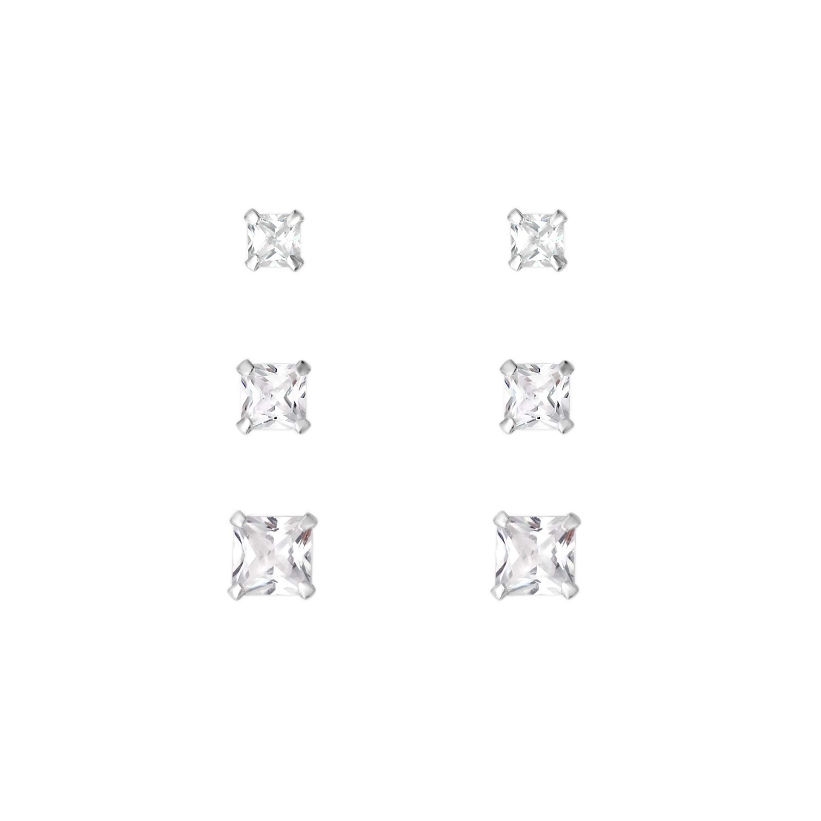 The Rose & Silver Company Women 925 Sterling Silver Cubic Zirconia Square Stud Earrings Set