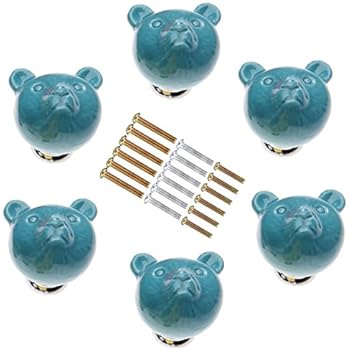 Blue Muxsam 1pc Door Handle Ceramic Bear Pattern Novelty Drawer