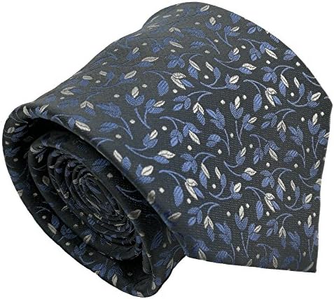 Qobod Classic Men's 100% Silk Tie Necktie Woven JACQUARD Neck Ties gift box grey white sky flower