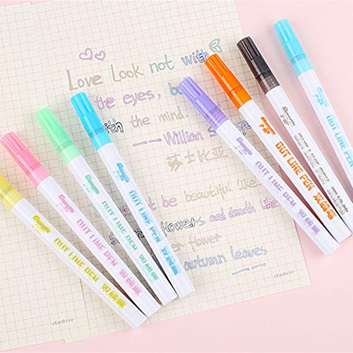 Double Line Outline Pen 8 Colors/Set Double Line Glitter Marker Pen Writing Drawing Pens for Card Making,DIY Art Crafts, Painting