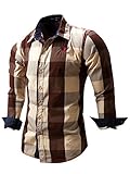Neleus Men's Long Sleeve Button Down Plaid Shirts,112,Coffee,L,EUR XL