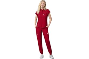 Eipnare Scrubs Set for Women Medical Uniform Nurse Suit, Anti-Wrinkle Scrub Top Jogger Pant&11 Pockets,4 Way Stretch Workwear