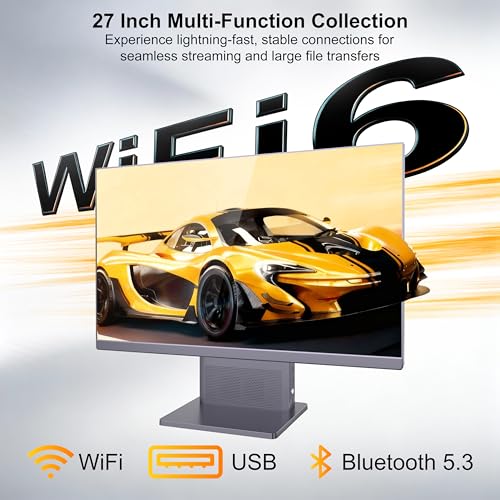 SUKOTOP 27 Inch All in One PC Ryzen 5 7640HS (up to 5.0GHz) 6 Core Processor Computer All in One 16GB RAM 512GB SSD with Webcram WiFi6 Bluetooth5.3 Wired Keyboard & Mouse