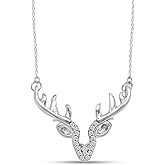 Round White Natural Diamond, Moissanite Or Lab Grown Diamond Deer Antler Pendant in 14K Gold Over Sterling Silver, With 18" Chain