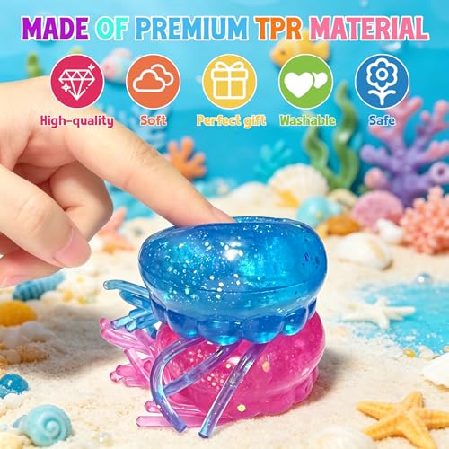 2Pcs Jellyfish Squeeze Toys, Drop Malt Sugar Balls Relieve Stress, Fidget Toy with a Super Solid for Kids, Sensory Toys for Anxiety and Stress Relief, Summer Party Gifts for Kids and Adult