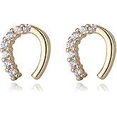 925 Silver Horseshoe Horse Stud Earrings for Women Unique Lightweight Cubic Zirconia Lucky Horseshoe Stud Earrings Animal Western Earrings