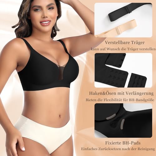 Women's Bra Without Underwire Seamless Smooth Soft Bra Fashionable Lace Mesh Deep V-Neck Comfortable Bra Padded Bra Bustier Non-Wired Soft Bra Seamless Bralette T-Shirt