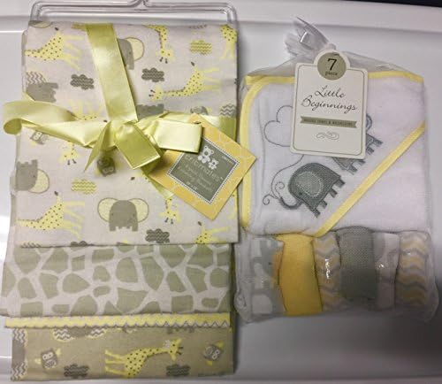 Elephant &amp; Giraffe (yellow/gray/white) Baby Blankets and Washcloths Gift Set